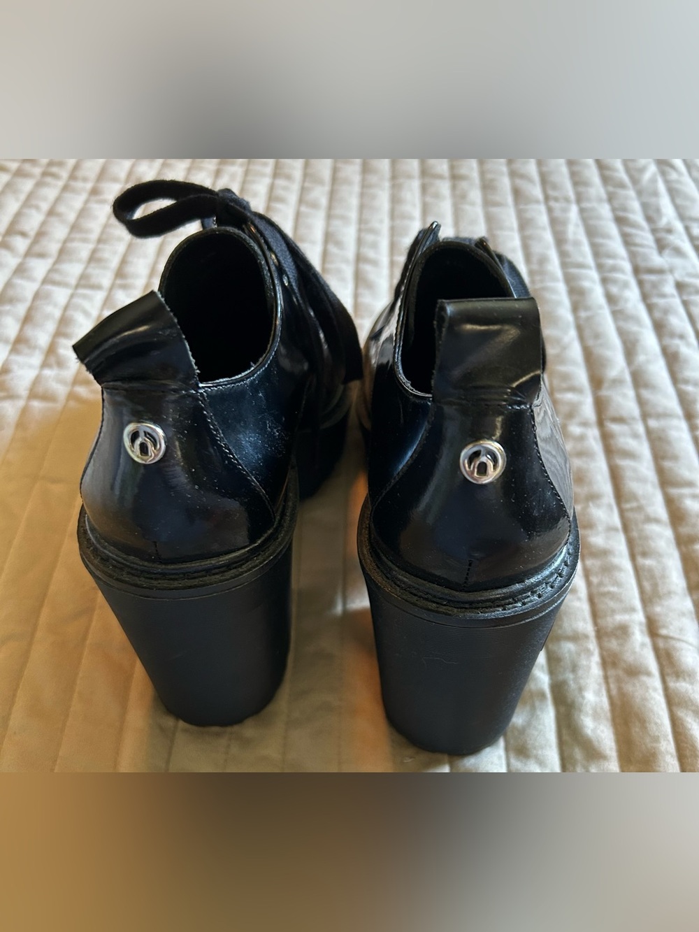 Wishbone Black Patent Lace-Up Platform Shoes - Picture 3 of 9